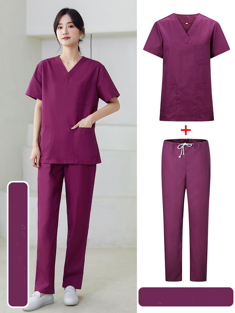 Hospital men's and women's short-sleeved surgical gown Polyester cotton multi-color surgical split suit work uniform