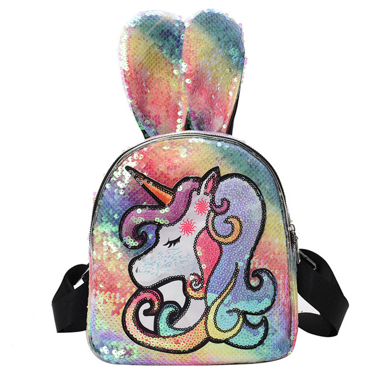 2019 Latest Fashion Kids Mini Bag Custom Light Glitter rabbit Bag Cartoon Girl unicorn Shining Sequin Backpack mochila LED