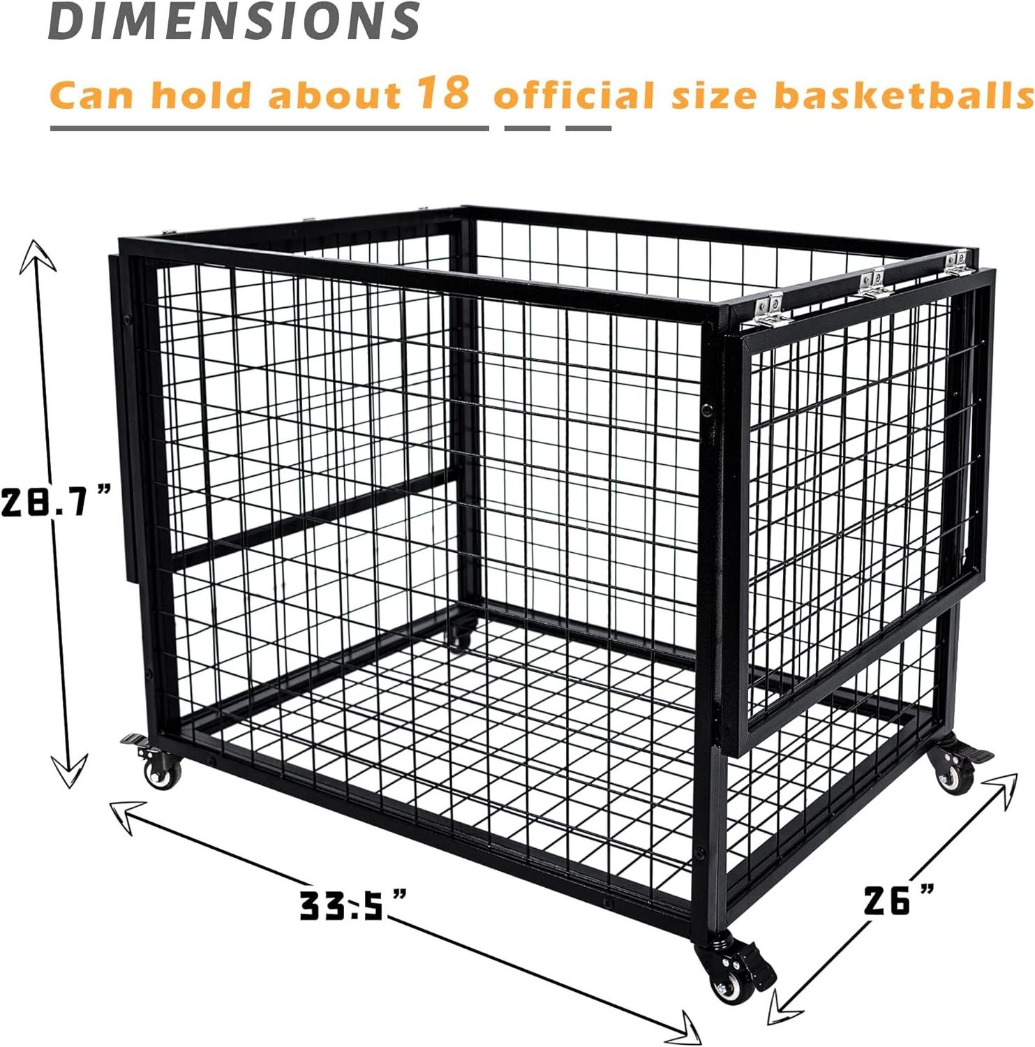 Ball Cart Garage Sports Equipment Organizer Basketball Storage Bin for Indoor Outdoor Rolling Exercise Ball Cart Holder