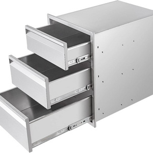 Outdoor Kitchen Drawer Stainless Steel BBQ Triple Drawer Flush Mount Kitchen Storage Drawer