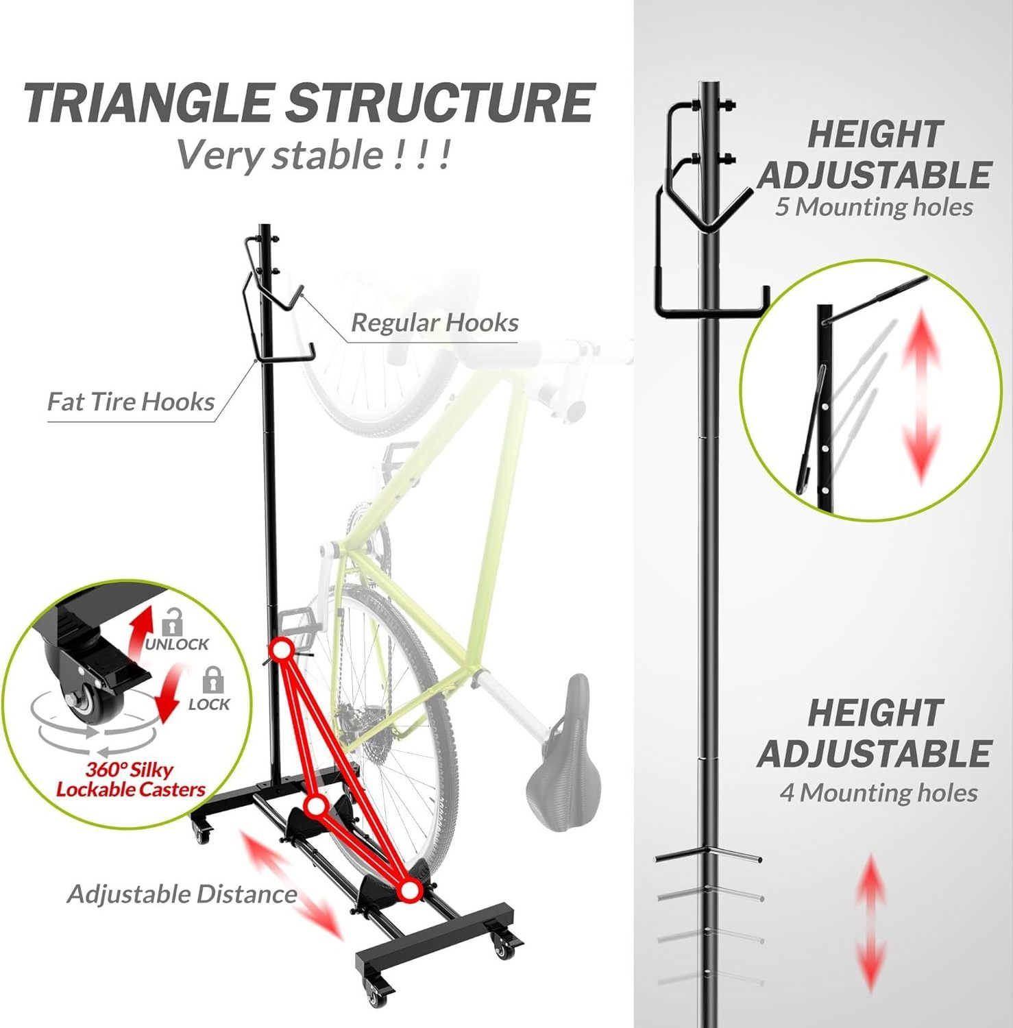 Upright Bike Stand Vertical & Horizontal Adjustable Height Bike Storage Rack Bicycle Floor Parking Rack