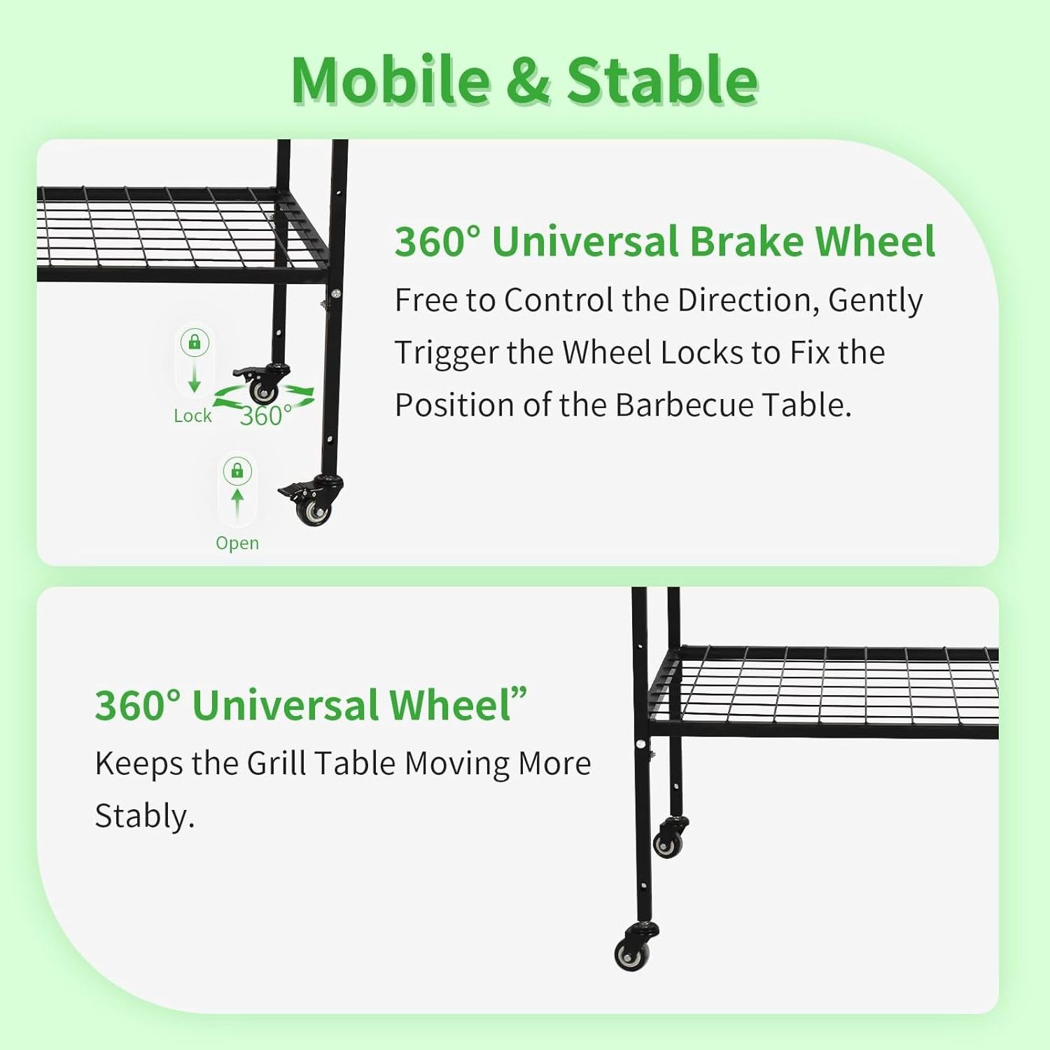 Outdoor Grill Table with Wheels& Hooks Stainless Steel Pizza Cart Kitchen Rolling Cart with Storage Grill Truck