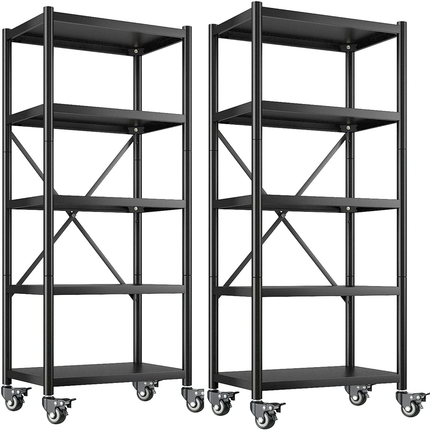 Storage Shelves for Storage Heavy Duty Shelving Unit with Wheels Load 1160 LBS 5-Tier Metal Rack Adjustable Storage Shelf