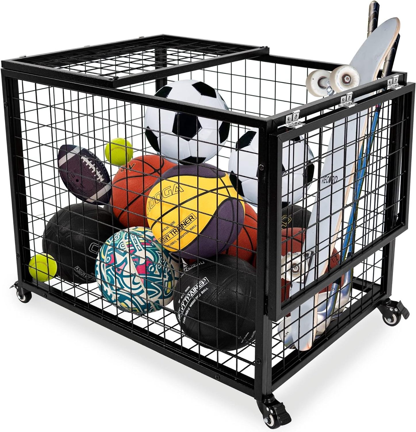 Ball Cart Garage Sports Equipment Organizer Basketball Storage Bin for Indoor Outdoor Rolling Exercise Ball Cart Holder