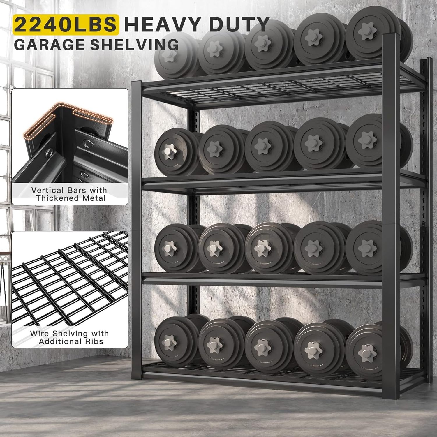 2240LBS Garage Heavy Duty Storage Shelves  4-Tier Adjustable Metal Shelves for Storage Rack Industrial Shelving Utility Shelf