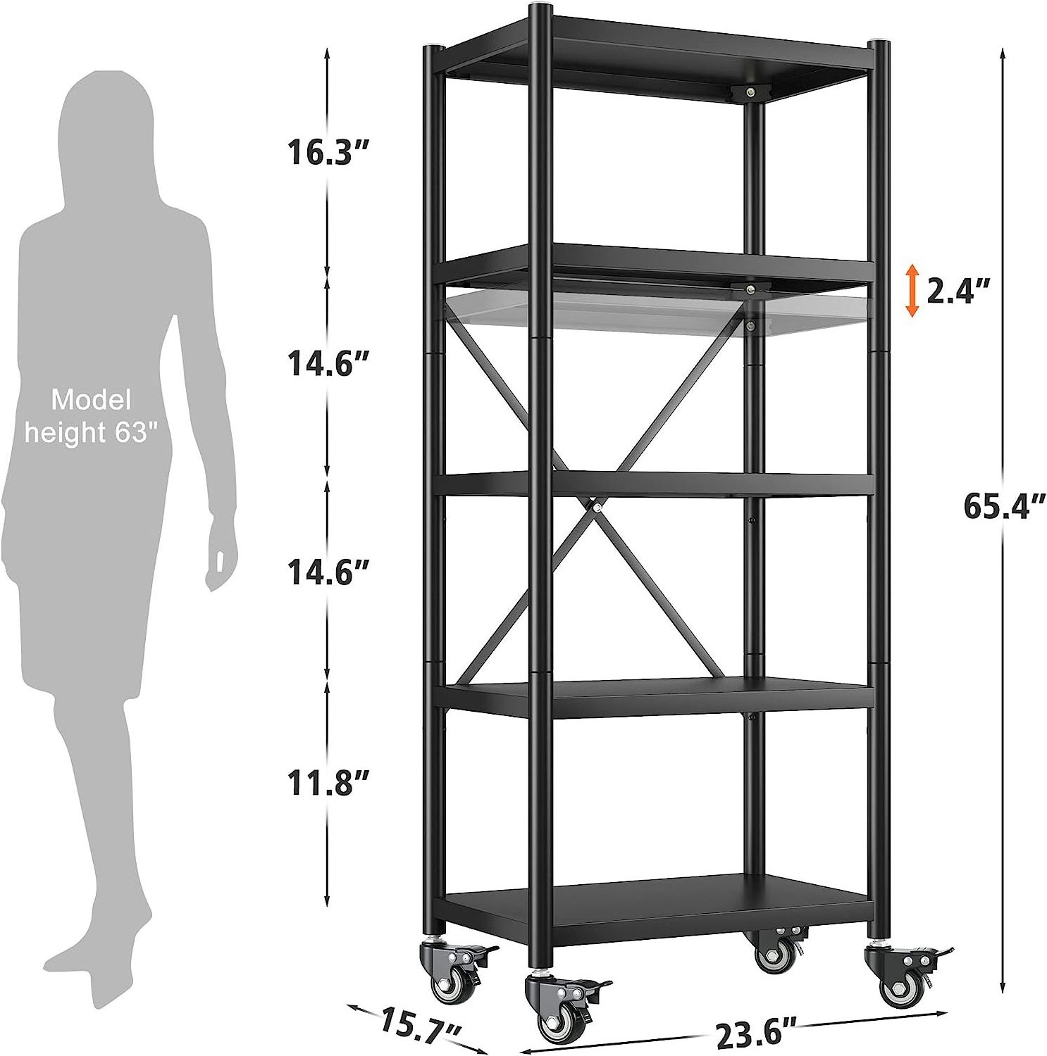 Storage Shelves for Storage Heavy Duty Shelving Unit with Wheels Load 1160 LBS 5-Tier Metal Rack Adjustable Storage Shelf