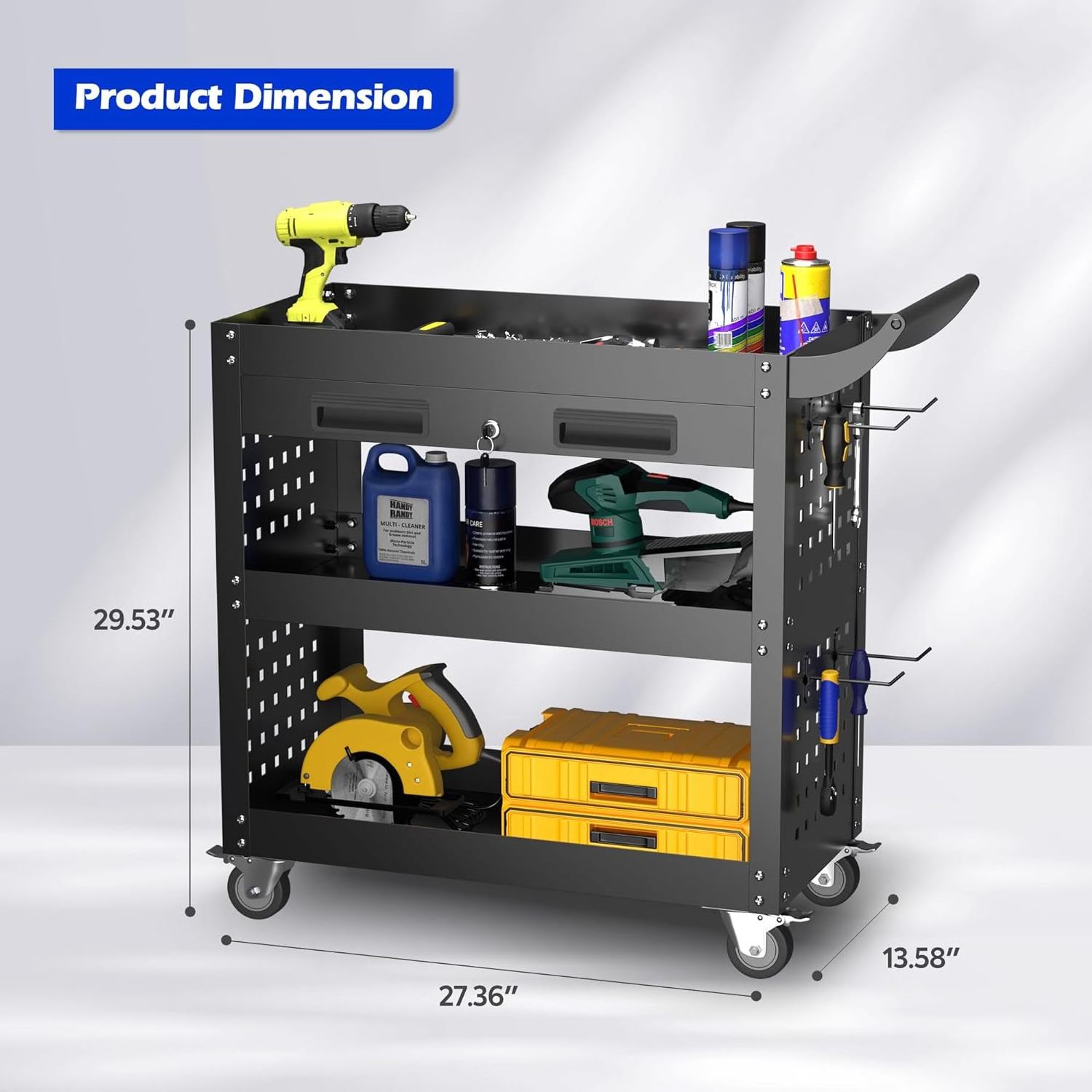 Tool Cart with Wheels Utility Rolling Cart with Drawer Heavy Duty Metal Storage Cabinet for Home Garage and Workshop