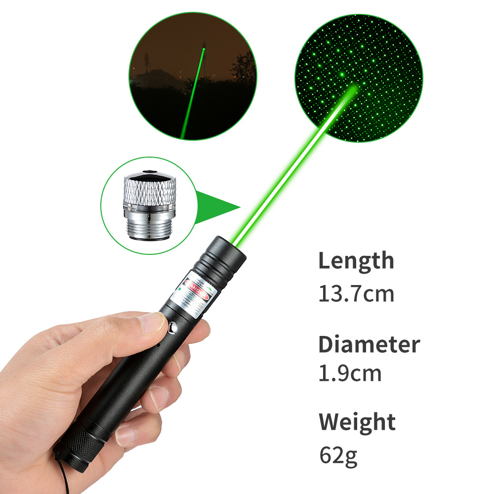 Green Laser Pointer 2000 Meter Long Range High Power Flashlight  Rechargeable Pointer for USB with Star head Adjustable Focus