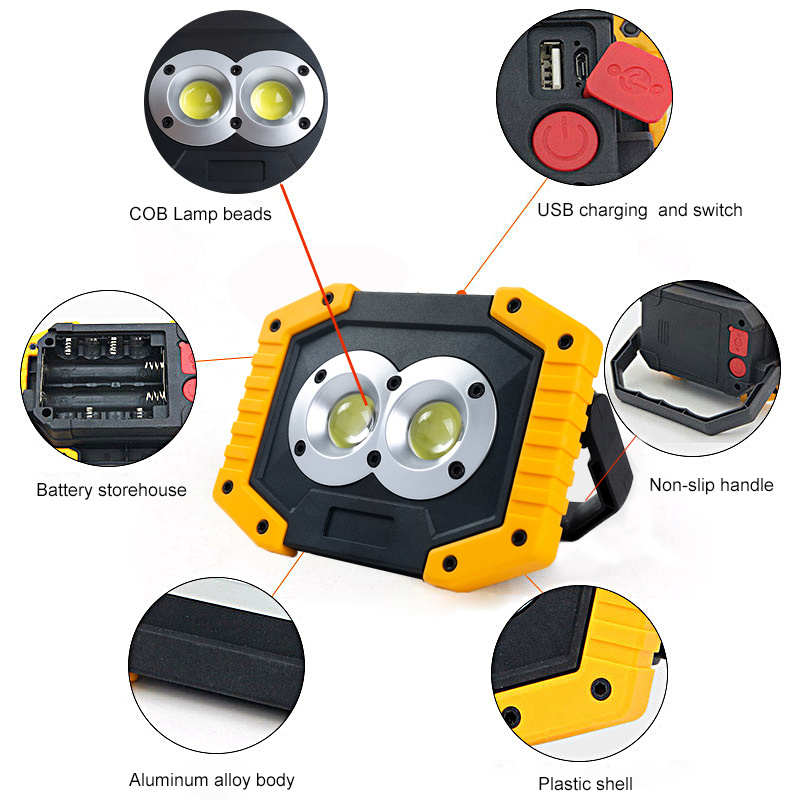 Led Work Light Rechargeable 18650 Battery Led Portable Spotlight 5V 30W Led Flood Light For Hunting Camping Outdoor Lighting