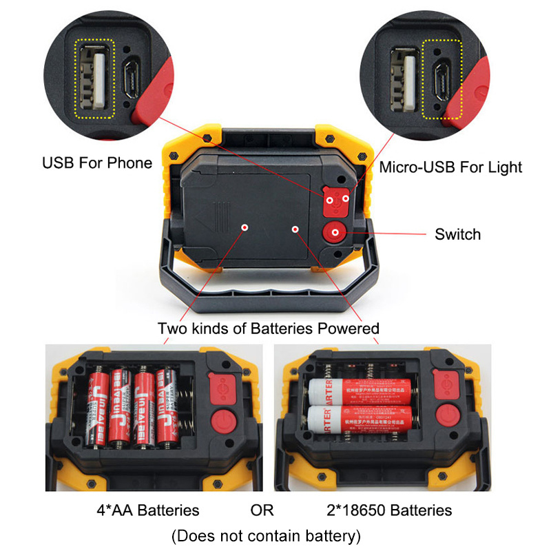 Led Work Light Rechargeable 18650 Battery Led Portable Spotlight 5V 30W Led Flood Light For Hunting Camping Outdoor Lighting