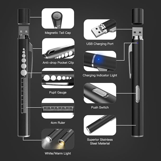 Rechargeable penlight medical with Pupil Gauge LED  for Nurses Doctors  Warm White Double Light Gifts for Nurses Nursing Student