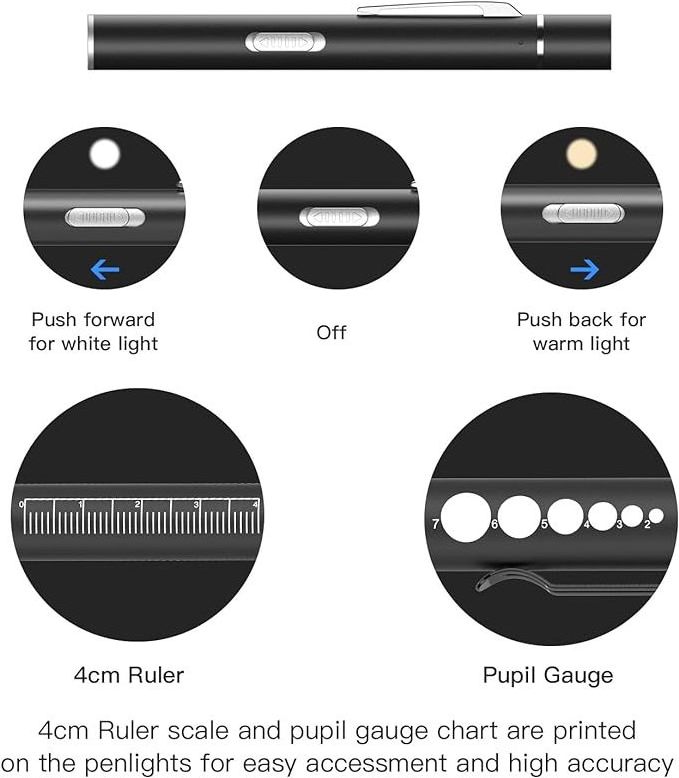 Rechargeable penlight medical with Pupil Gauge LED  for Nurses Doctors  Warm White Double Light Gifts for Nurses Nursing Student