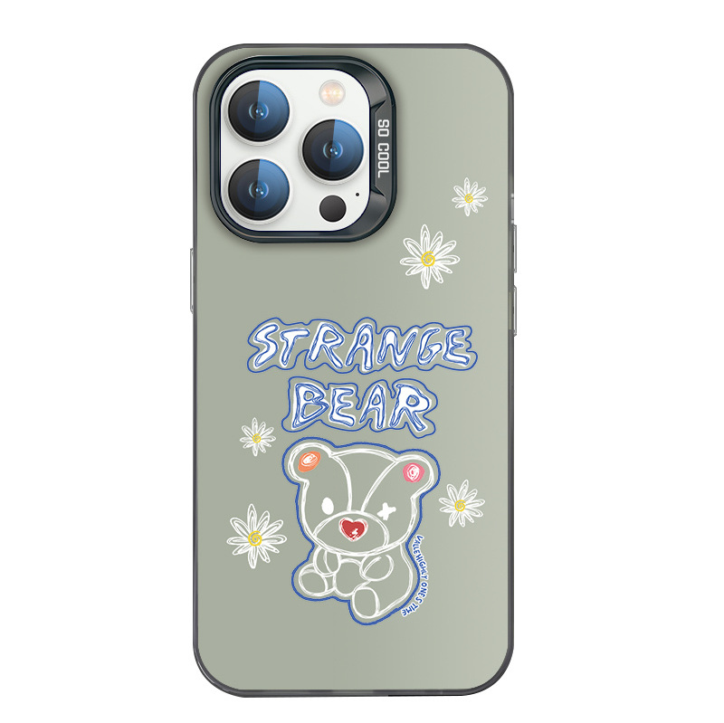 Minimalist teddy bear Phone14 promax phone case 13 cute ins style 12 hard case 15 PLUS lines 15 colorful silver case 11