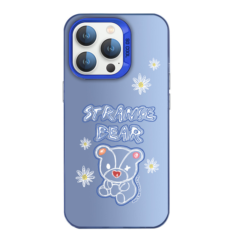 Minimalist teddy bear Phone14 promax phone case 13 cute ins style 12 hard case 15 PLUS lines 15 colorful silver case 11