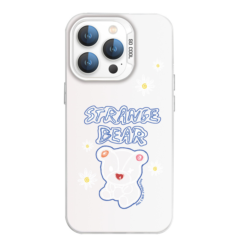 Minimalist teddy bear Phone14 promax phone case 13 cute ins style 12 hard case 15 PLUS lines 15 colorful silver case 11