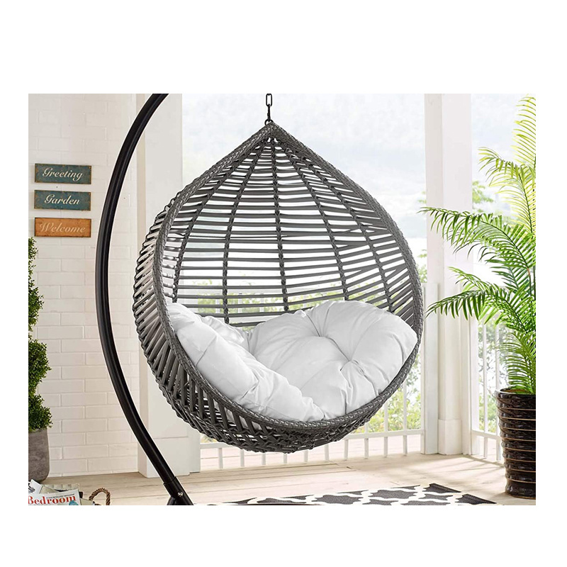 Silla Outdoor Multifunctional Egg Basket Wicker Hanging Garden Patio Swings Chair Washable Cushions with C Hammock Stand Set