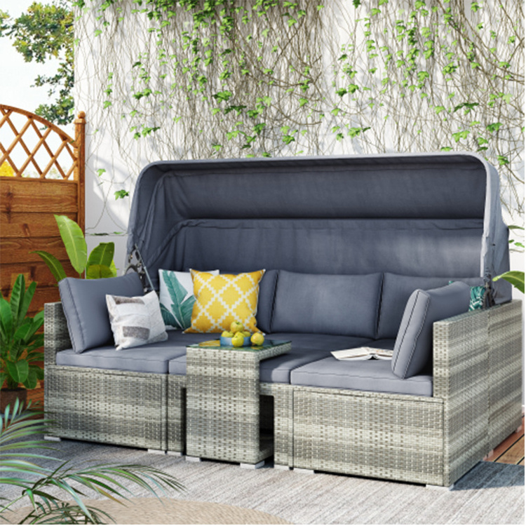 Mueble De Para Jardin 5 Pieces Outdoor Furniture Sectional Patio Steel Seater Garden PE Rattan Wicker Corner Sofa Garden Set