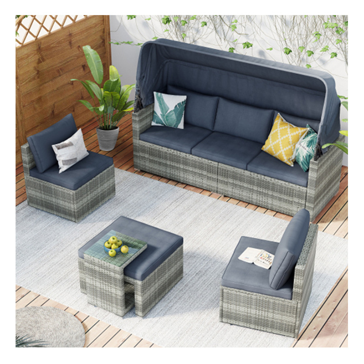 Mueble De Para Jardin 5 Pieces Outdoor Furniture Sectional Patio Steel Seater Garden PE Rattan Wicker Corner Sofa Garden Set