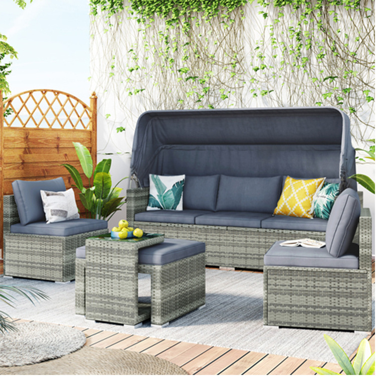 Mueble De Para Jardin 5 Pieces Outdoor Furniture Sectional Patio Steel Seater Garden PE Rattan Wicker Corner Sofa Garden Set