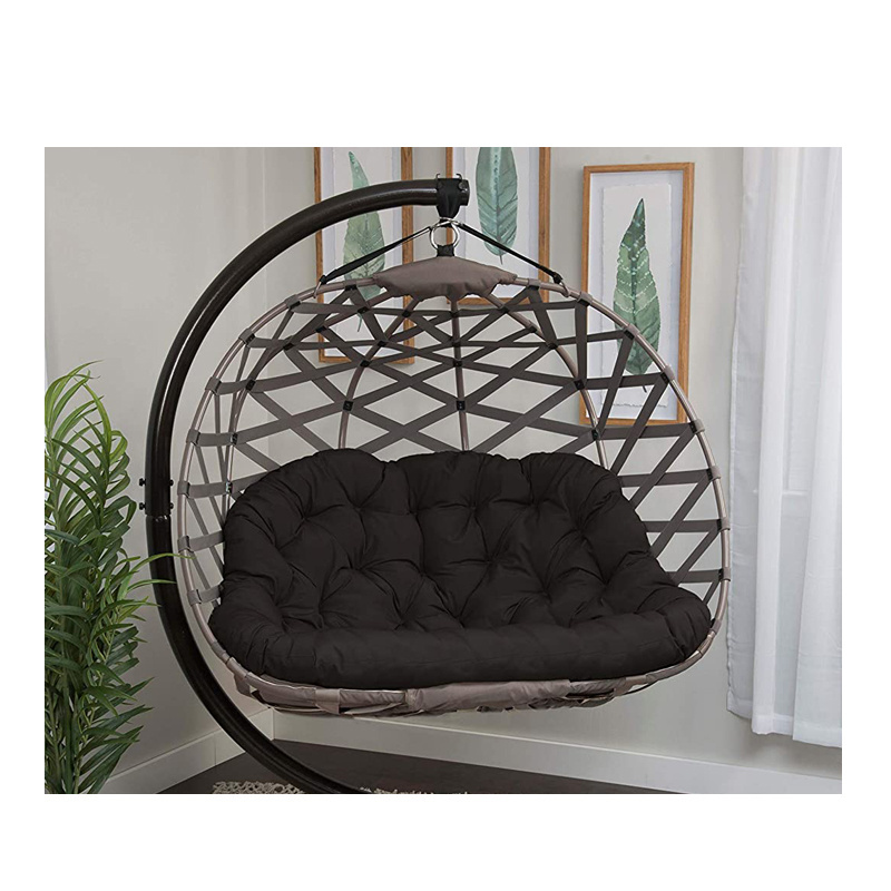 Outdoor Rattan Wicker Double Seat Hanging Egg Swing Chair with Metal Stand Furniture Color Material Origin General Place Model