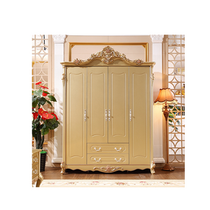 Classic Luxury Wooden Home Use Bedroom Furniture 4 Doors Wardrobe