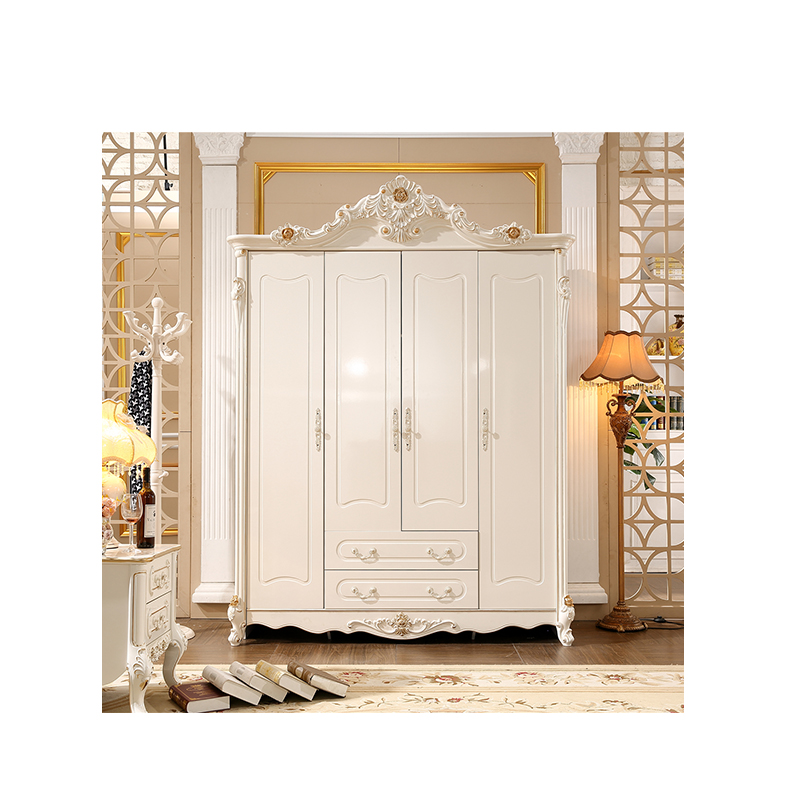 Classic Luxury Wooden Home Use Bedroom Furniture 4 Doors Wardrobe