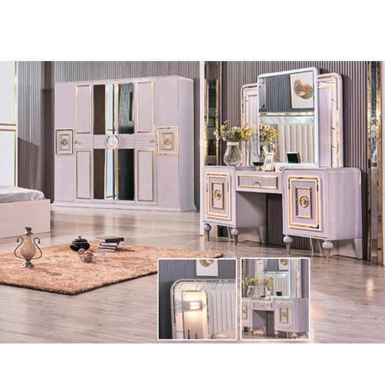 Lit Complet Ensemble De Chambre Cama De Dos Plazas Modern Full Queen Size Bedroom Set With Wardrobe And Mirror