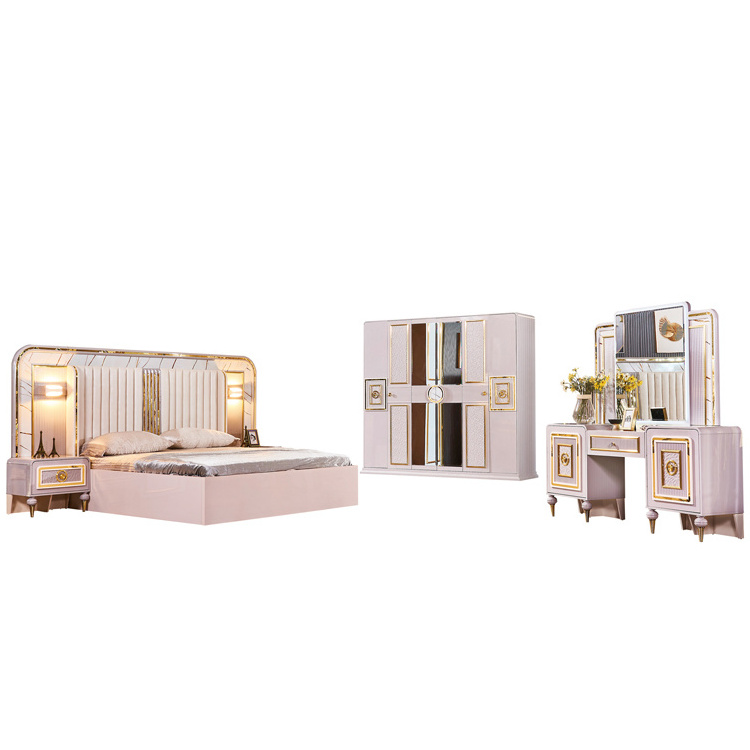 Lit Complet Ensemble De Chambre Cama De Dos Plazas Modern Full Queen Size Bedroom Set With Wardrobe And Mirror