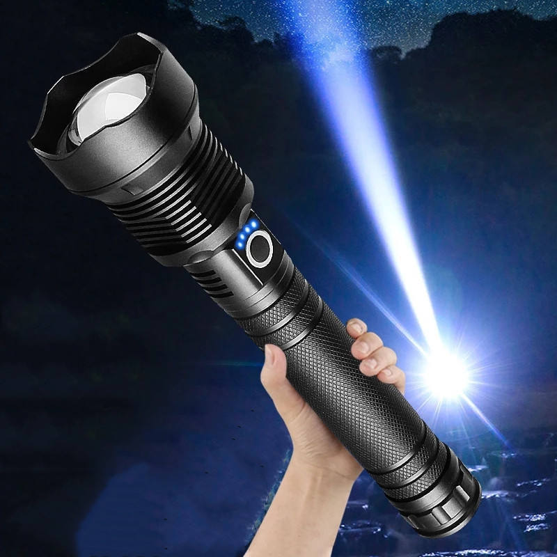 Zoomable High Lumens Custom Ultra Brightest Handheld Xhp70 Solar Torch Light Led Long Range Powerful Flashlight