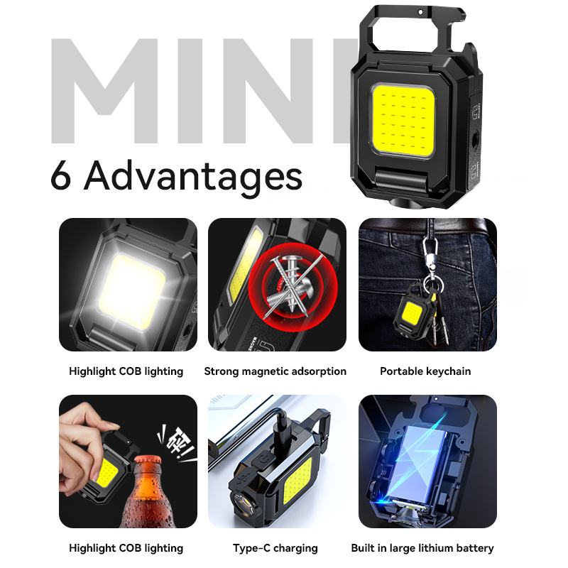 500 Lumens Cob Aluminum Portable Mini Key Light Keychain Lampe De Poche Linterna Rechargeable Edc Flashlight