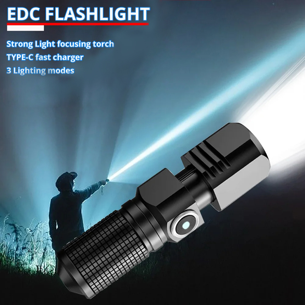 Custom Logo Xhp50 Camping Lamp Led Torch Light Type C Charging Led Mini Rechargeable Solar Powered Flashlight