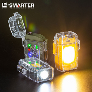 Survival Plasma Arc Outdoor Transparent Waterproof Usb Rechargeable Electric Lighter With Led Cob Light