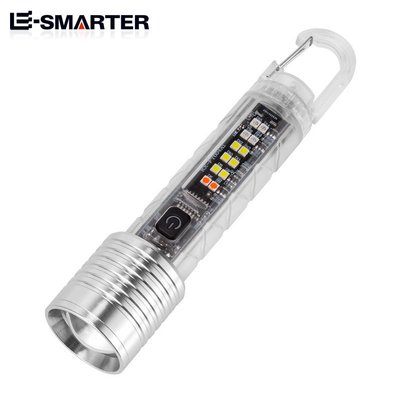 New Super Bright Led Type C Rechargeable Zoomable Mini Keychain Flashlight With White Laser