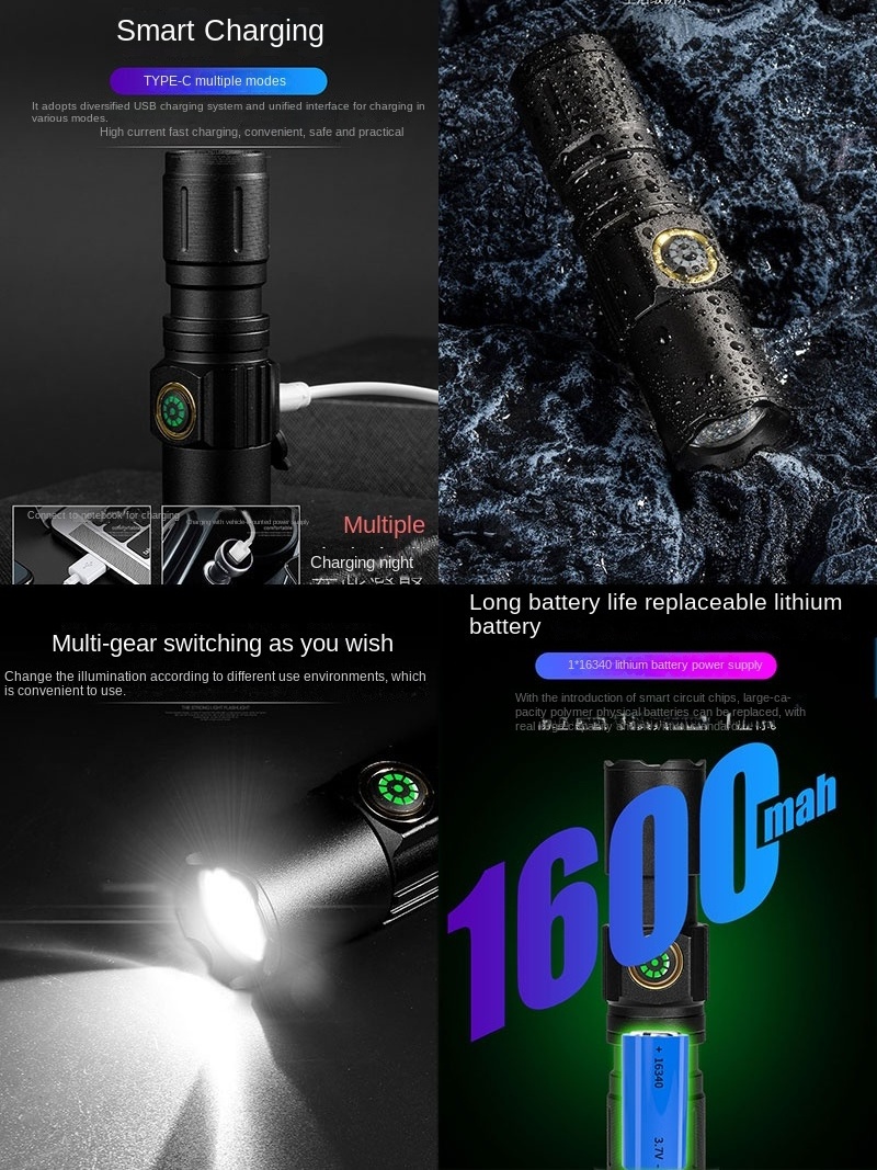 Super Bright Focus Zoomable Torch Light Usb Charging Linternas Solar Rechargeable Battery Tactical Led Laser Flashlight