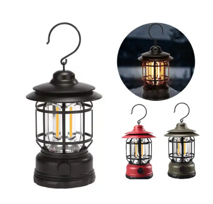 Multifunctional Portable Hanging Tent Night Battery Operated Retro Vintage Lantern Led Camping Lamp