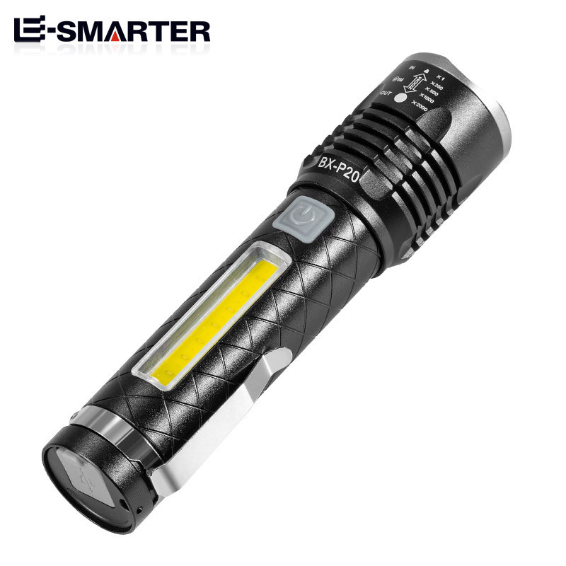 Aluminum 18650 Built-In Battery Rechargeable Telescopic High Power Magnetic Light Led Torch Flashlight Laser