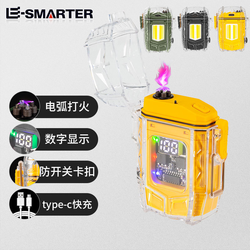 Survival Plasma Arc Outdoor Transparent Waterproof Usb Rechargeable Electric Lighter With Led Cob Light