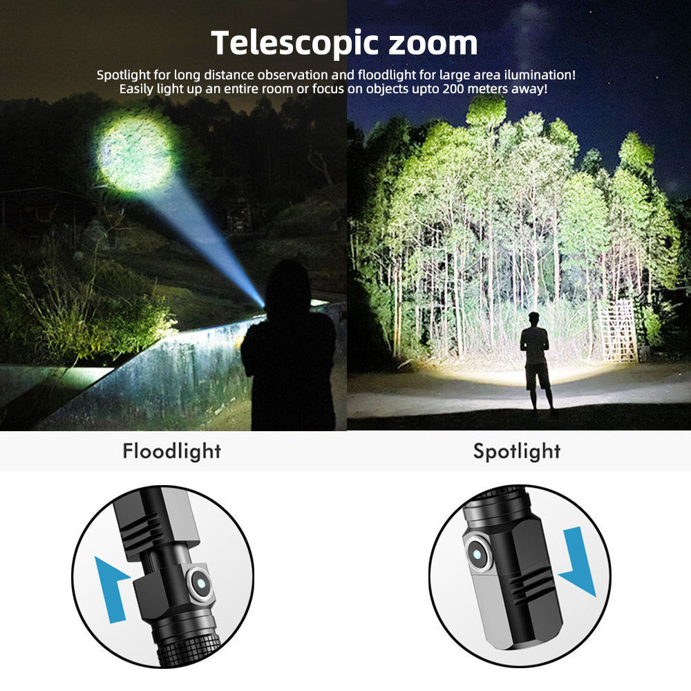 Aluminum Alloy Camping Lamp Emergency Light Zoomable Type C Charging Led Torch Linterna De Buceo Outdoor Waterproof Flashlight