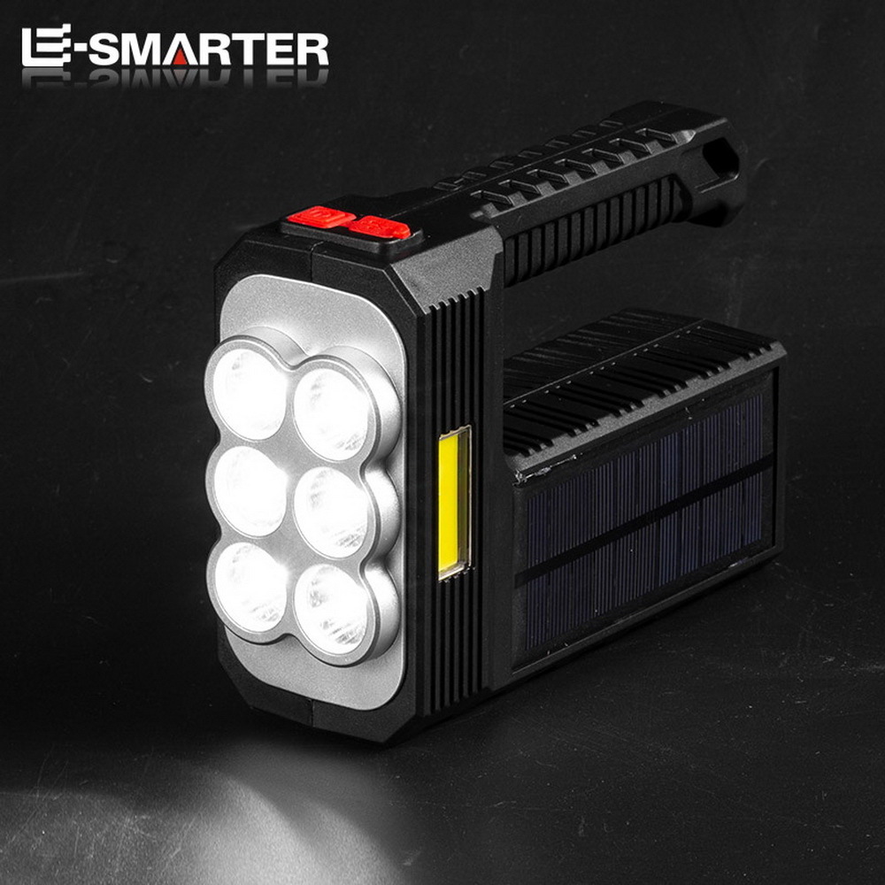 Multi-Function Plastic Usb Rechargeable Handheld Portable Torch 8 Led Camping Searchlight Solar Flashlight