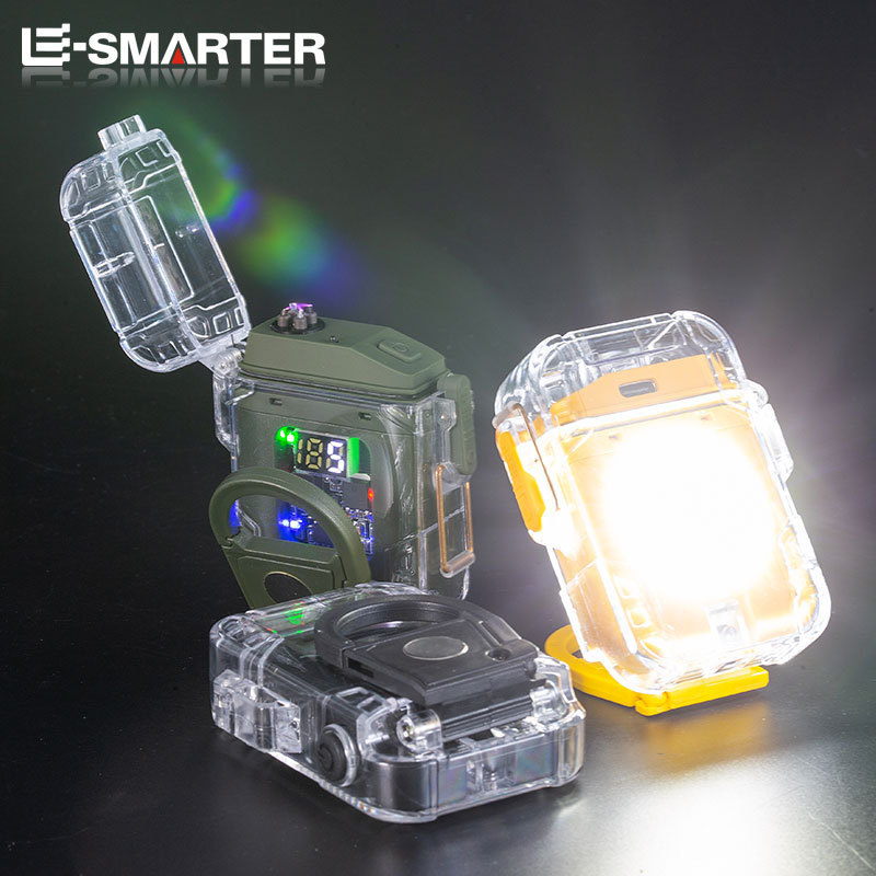 Clear Shell Double Arc Lighter Outdoor Waterproof Lanyard Customized Cob Rechargeable Keychain Light Other Lighters