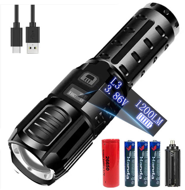 15000 Lumens 5000Mah Zoomable Rechargeable Camping Touch Light Torch Led Flashlight 90000 Lumens