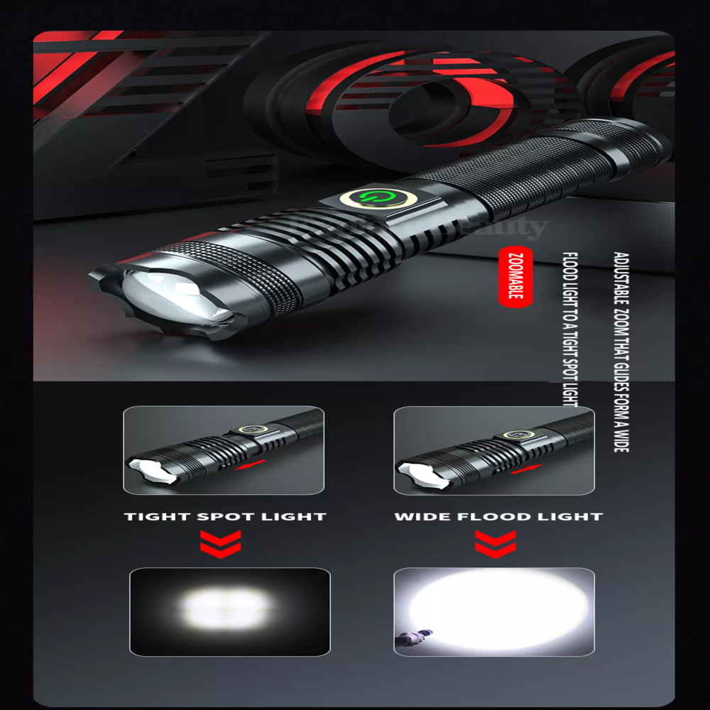 New P50 Strong Light 26650 Lithium Battery Plastic Torches 5000 Lumens Rechargeable Zoomable Flashlights