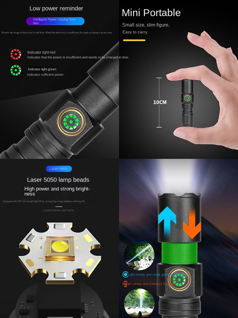 Super Bright Focus Zoomable Torch Light Usb Charging Linternas Solar Rechargeable Battery Tactical Led Laser Flashlight