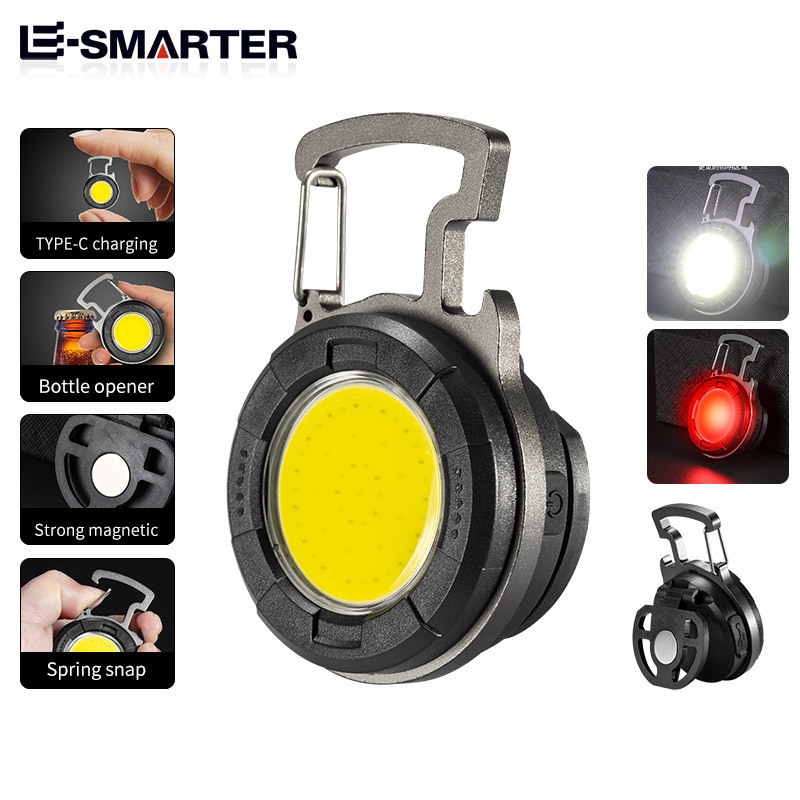 Mini Portable 3 Light Modes Led Rechargeable Torch Flashlights Work Lamp Cob Keychain Light