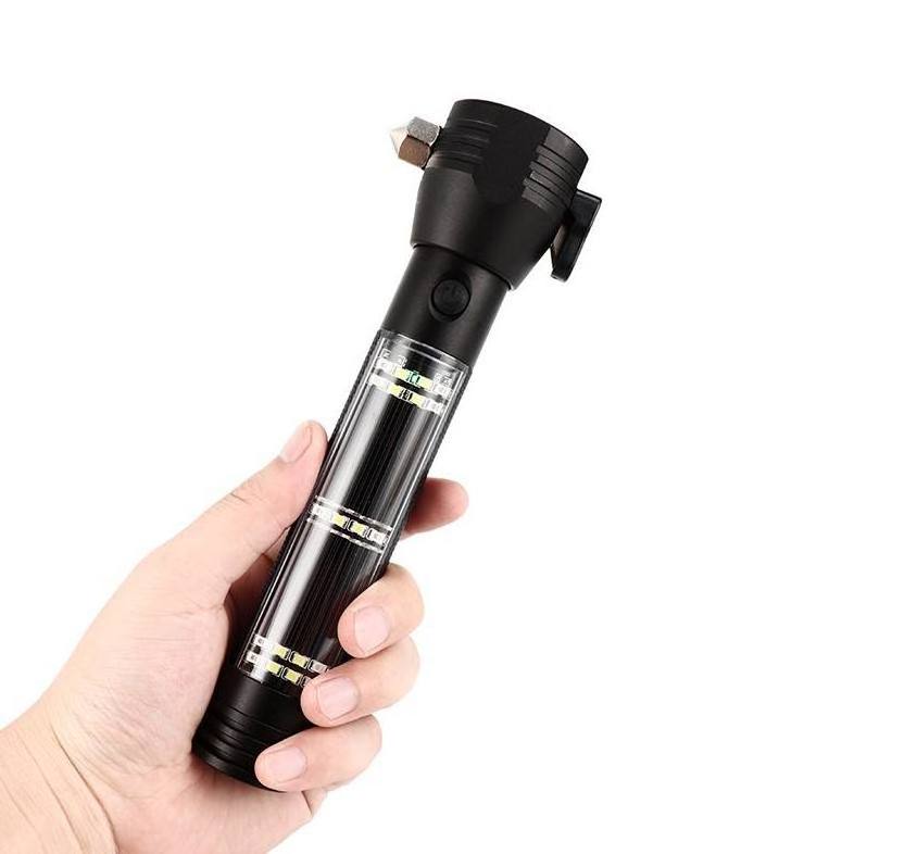 Multifunctional Multitools Safety Hammer Portable Solar Powered Torch Light Rechargeable Flashlights