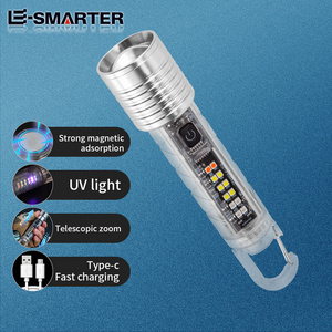 New Super Bright Led Type C Rechargeable Zoomable Mini Keychain Flashlight With White Laser