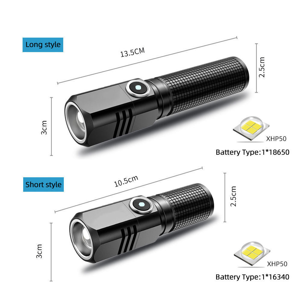 Custom Logo Xhp50 Camping Lamp Led Torch Light Type C Charging Led Mini Rechargeable Solar Powered Flashlight