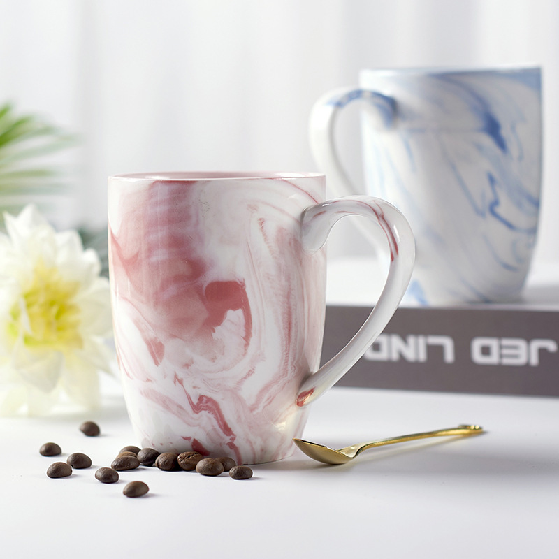 European Style Straight Marble Porcelain Tea Cup Custom Logo Luxury Mr Mrs Wedding Gift Ceramic Coffee Mug For Promotional Gift