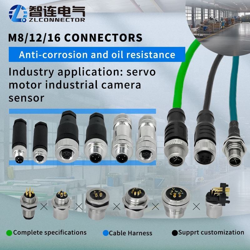 M12 Sensor Connector 2 3 4 5 6 8 12 17Pin Male Female Front Back Mount Receptacle Straight PCB Mount Socket M8 M12 M16 Connector