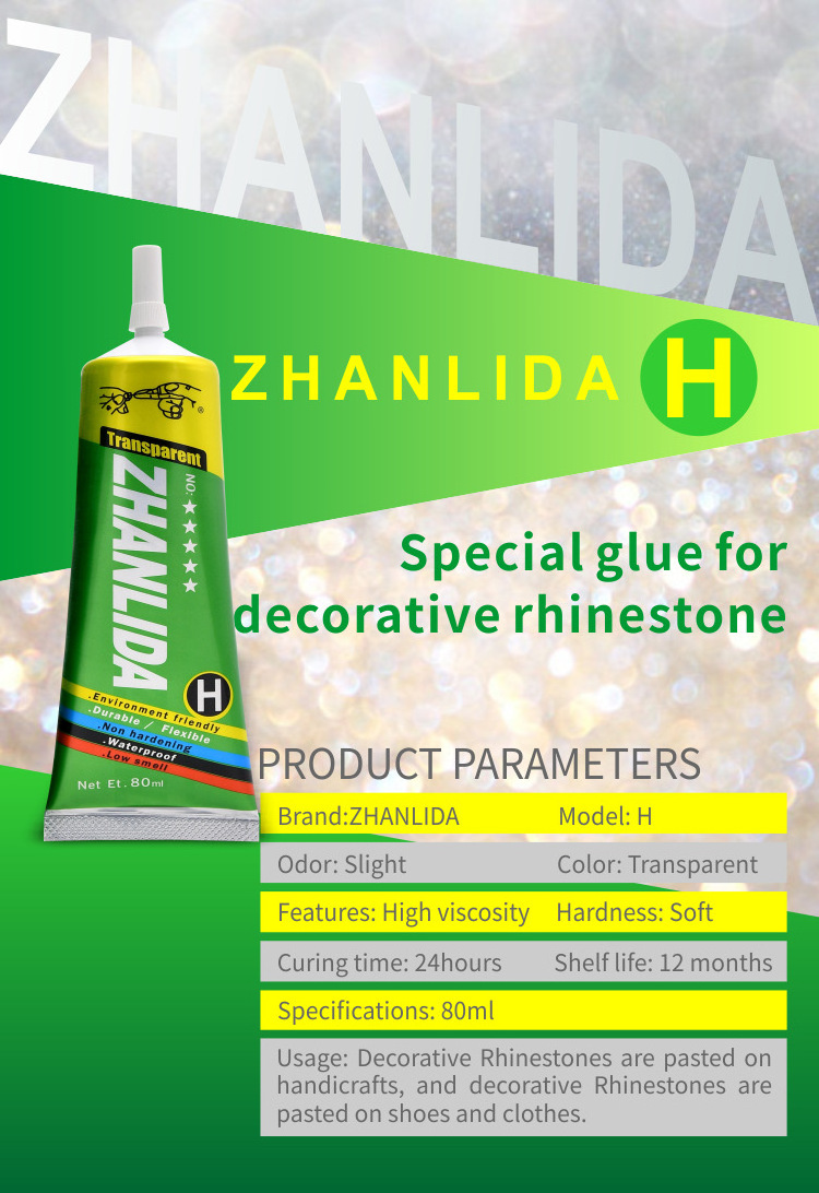 Zhanlida H 80ml Super Strong Transparent Jewelry Rhinestone Crystal DIY Nail Fabric Textile Adhesive With Precision Applicator